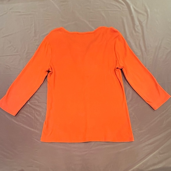 Jones New York Orange and Gold Button Ruffle Neck 3/4 Sleeve Top Size Large - Picture 3 of 8